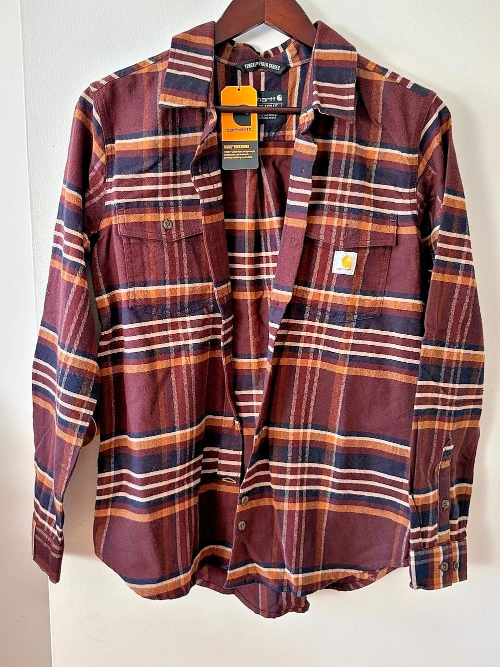 Carhartt TENCEL Fiber Series Relaxed Fit Plaid Shirt Burgundy Small